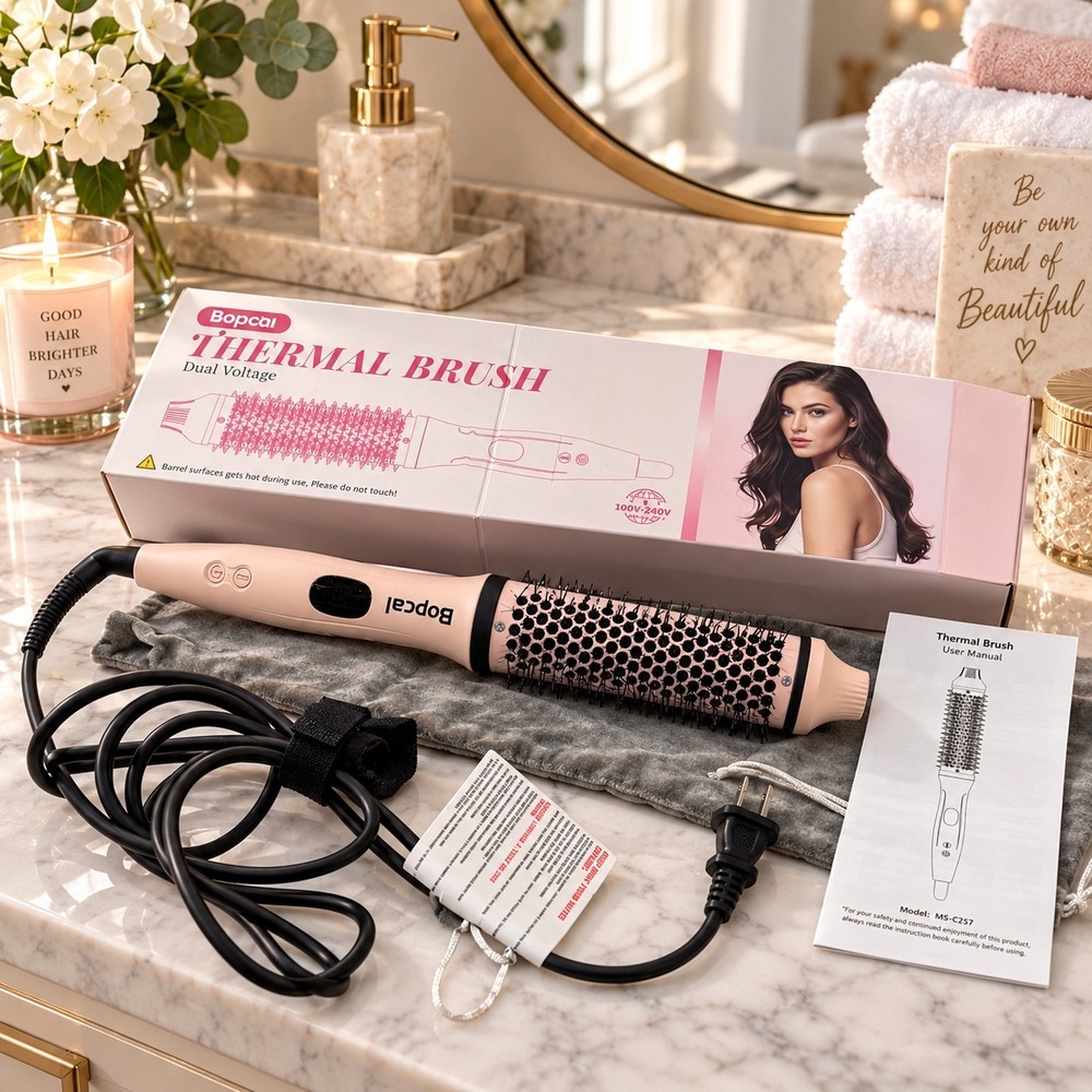 Bopcal Thermal Brush MS-C257 Dual Voltage Ionic Heated Round Brush Peach
